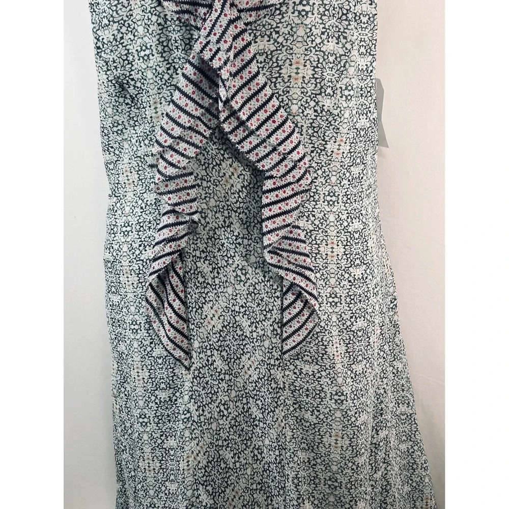 Cabi Garden Party Dress Floral Mixed Print Ruffle V-Neck Maxi Blue White Red NEW